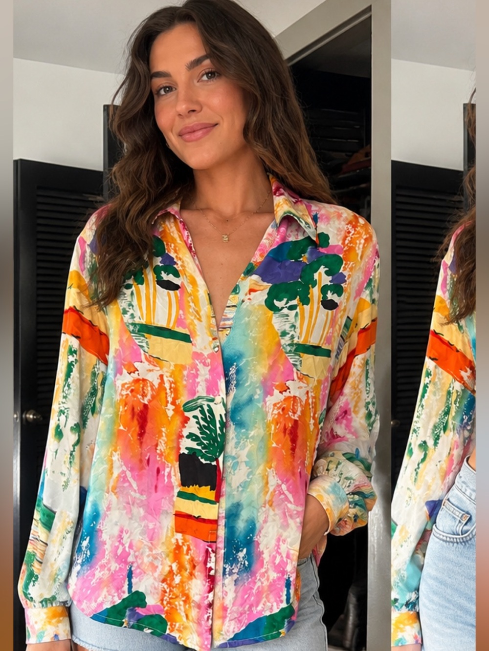 Vintage 100% silk Bob Mackie abstract print tie-front blouse